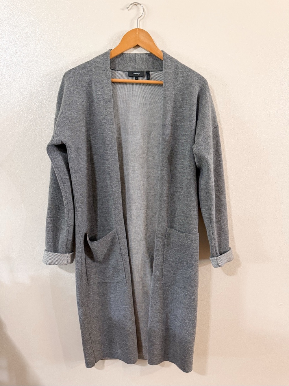 Theory | Wool‎ Blend Open Front Long Line Cardigan